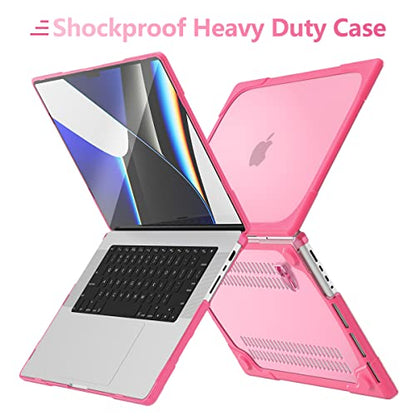 Batianda Heavy Duty Case for MacBook Pro 14 inch 2026-2021, Pink | Fits M5/M4/M3/M2/M1 Pro Max Chip, Ergonomic Foldable Stand Holds 22 lbs, Shockproof Bumper, Matte Translucent Hard Shell - color: Pink