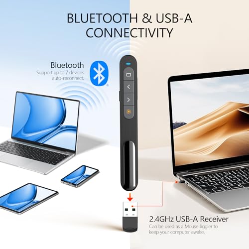 Bluetooth Presentation Clicker for PowerPoint, Wireless Presenter | ①Green laser pointer②Projector clicker③USB Powerpoint Clicker ④USB-C rechargeable slide clicker⑤Customizable Button⑥Bluetooth - color: Green - Rechg. - USB-A&BLE