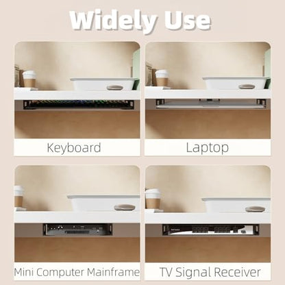 Under Desk Laptop Mount - Metal Under Desk Shelf Holder with Anti-Scratch, Laptop Wall Holder for Keyboard, Devices Thickness <1.6'' (Black) - color: black