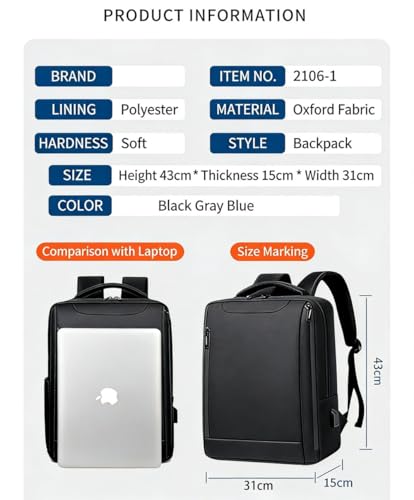 LINGYUE Business Laptop Backpack With USB Charging Port, Waterproof Durable Travel Backback For Men & Women, Anti-Scratch Computer Bag Fits 15.6 Inch, Ideal For Work, And School(Black)