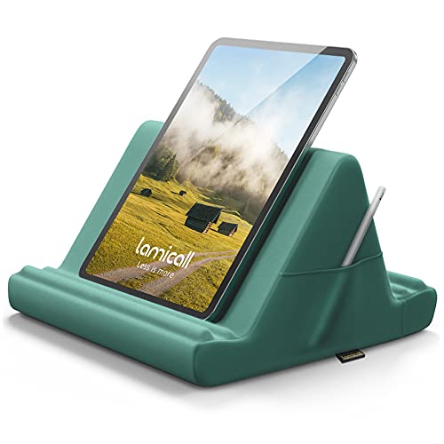Lamicall Tablet Pillow Holder Stand - Tablet Pillow Soft Pad for Lap | Tablet Holder for Bed and Desk with Pocket & 4 Viewing Angles, for iPad Pro Air, Mini, Kindle, iPhone, 4-13" Devices, Green - color: Green
