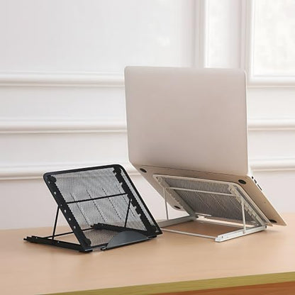 Ergonomic Laptop Tablet Stand Metal Mesh Ventilated Desktop Adjustable Computer Holder Riser Compatible with Apple MacBook Air Pro Dell XPS HP Samsung Lenovo More Laptops up to 16" (Black) - color: Black