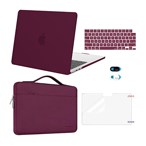 MOSISO Compatible with MacBook Air 13 inch Case M5 2026 M4 2025 M3 M2 2024-2022 A3449 A3240 A3113 A2681,Hard Shell&Sleeve Bag&Keyboard Skin&Webcam Cover&ScreenFilm for MacBook Air 13.6, Burgundy - color: Burgundy