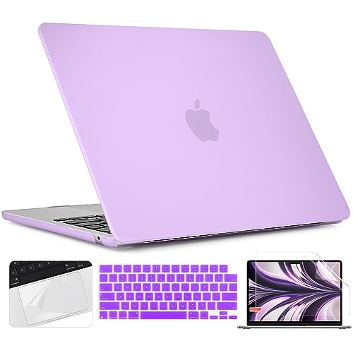 TWOLSKOO Compatible with MacBook Air 13 inch Case M5 2026 M4 2025 M3 M2 2024-2022 A3449 A3240 A3113 A2681, Plastic Hard Shell & Keyboard Cover & Screen Film for MacBook Air 13.6 inch, Purple - color: Frosted Purple