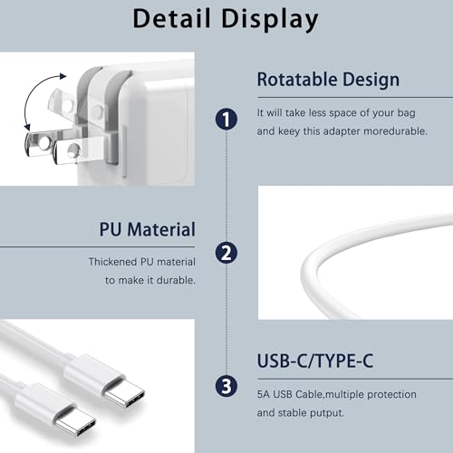 Mac Book Pro Charger - 100W USB C Laptop Charger Compatible with MacBook Pro/Air 16, 15, 14, 13 Inch, MacBook M1 M2 M3 M4 M5, iPad Pro/Air and All Type C Device, Type C to C Fast Charger