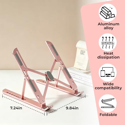 Foldables Laptop Stand for Desk- Adjustable Ergonomic Laptop Riser, Laptops Holder Tablet Keyboard Stand for Office Home (Pink) - color: Pink