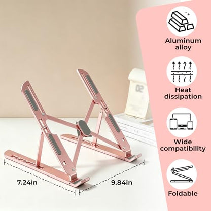 Foldables Laptop Stand for Desk- Adjustable Ergonomic Laptop Riser, Laptops Holder Tablet Keyboard Stand for Office Home (Pink) - color: Pink