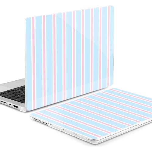 MEEgoodo Compatible with MacBook Pro 14 inch Case (M5/M4/M3/M2/M1) Pro/Max 2026 2025 2024 2023 2021, Case Fit Model A3427/A3426/A3434/A3112/A3401/A3185/A2918/A2992/A2779/A2442, Pink and Blue Stripes - color: Pink And Blue Stripes