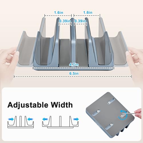 JARLINK 4-in-1 Adjustable Vertical Laptop Stand Holder, Aluminum Dual Slots Laptop Rack for Desk, Space-Saving Organizer Compatible with All MacBook, Surface, Chromebook, and Gaming Laptops (Grey) - color: Gray