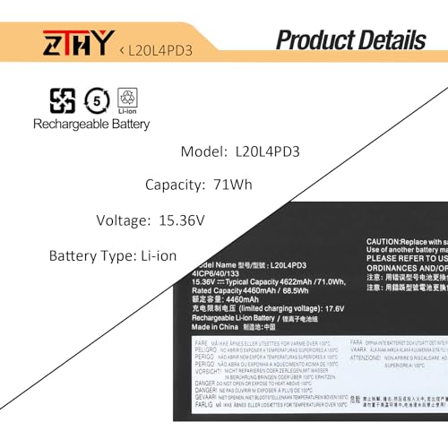 L20M4PD3 L20L4PD3 Laptop Battery Replacement for Lenovo Legion S7-15ACH6 | S7-16IAH7 S7-16ARHA7 ThinkBook 16p G2 ACH, ThinkBook 16p G3 ARH Series B11C04262 5B11C04261 SB11C04260 5B11C04256 15.36V 71Wh - size: 11.18*3.30*0.23inch L20L4PD3