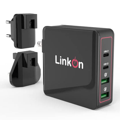 LinkOn Ganius 166W (136W Certified) Wall Charger GaN Tech 100W USB-C PD3.0 PPS and 18W USB-A QC4.0+ Compatible with MacBook Dell HP Surface Lenovo Samsung S20 Ultra Note 10+ Travel International - color: Black 166W