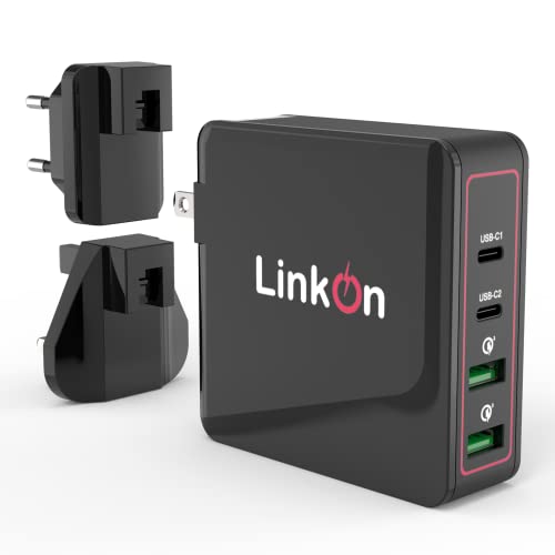 LinkOn Ganius 166W (136W Certified) Wall Charger GaN Tech 100W USB-C PD3.0 PPS and 18W USB-A QC4.0+ Compatible with MacBook Dell HP Surface Lenovo Samsung S20 Ultra Note 10+ Travel International - color: Black 166W