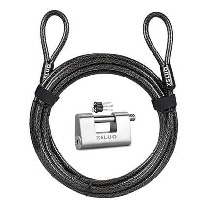 Heavy Duty Padlock & Steel Cable Combo - 10mm Anti-Cut Security Bundle with 304 Stainless Steel Lock, 20ft Braided Cable for Gates, Sheds, Motorcycles - Pack of 1 Set