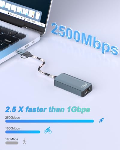 2.5gb USB Ethernet Adapter, Aluminum, Type-C to RJ45 Network Internet 2.5Gbps, 2.5G USB C to Ethernet Adapter for MacBook, iPhone 15/16 Pro Max, XPS, Surface, iPad Pro