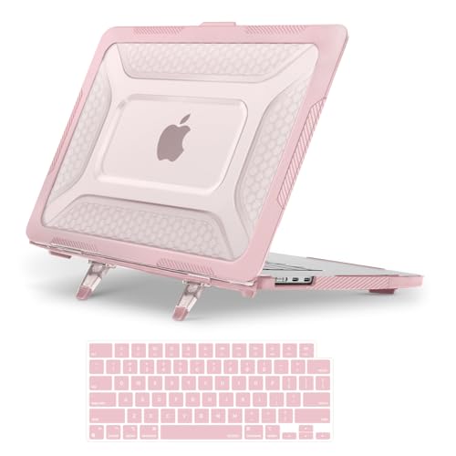 MOSISO Compatible with MacBook Air 15 inch Case M5 M4 M3 M2, Pink | 2 in 1 Kit Honeycomb Shockproof Heavy Duty TPU Bumper Hard Case with Fold Kickstand for A3241 A3114 A2941 2026-2023 - color: Pink