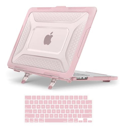 MOSISO Compatible with MacBook Air 15 inch Case M5 M4 M3 M2, Pink | 2 in 1 Kit Honeycomb Shockproof Heavy Duty TPU Bumper Hard Case with Fold Kickstand for A3241 A3114 A2941 2026-2023 - color: Pink