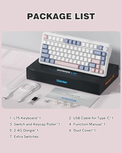 L75 75% Mechanical Keyboard, Wireless Gaming Keyboard with Multifunction Knob, Creamy Gasket Structure, Hot Swap, RGB Backlight, PBT Keycap, Custom Driver, Compact Layout for Win/Mac/PC - color: Pink & Blue