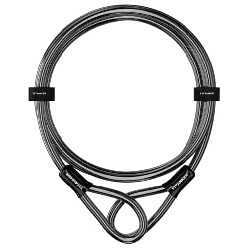 Titanker Bike Lock Cable,12mm Thick Security Cable with Loops Heavy Duty Steel Cable Vinyl Coated Bike Cable Lock Security Chain (4ft, 7ft, 15ft, 30ft) - style: 15 Feet