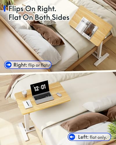 FLEXISPOT H7 PRO 90° Tiltable Mobile Overbed Table with Pneumatic Lift,28'' | Full foldable bedside table with adjustable desktop for laptop, Rolling Computer Cart and bed sofa.27.6" W x 15.7" D,Maple - color: Maple, size: 28x16