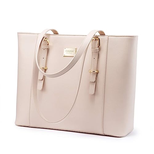 LOVEVOOK Laptop Bag for Women, Structured Leather Computer Bag, Professional Work Tote Purse, Teacher/Attorney's Choice, Light-Pink - color: Light-pink