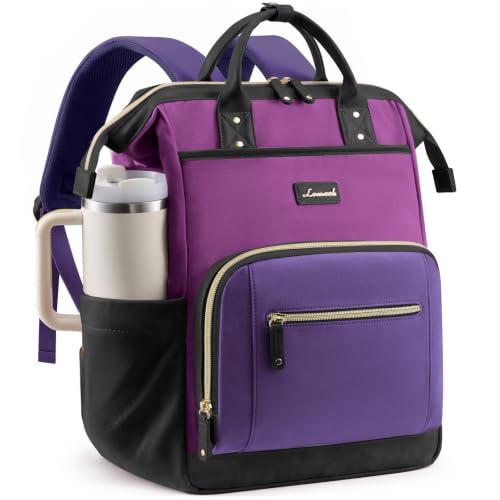 LOVEVOOK Laptop Backpack with Giant Tumbler Holder,15.6 inch Nurse Teacher Backpack Computer Laptop Bag,Cute Travel Backpack Purse Work College Bag,Gifts for Women & Men,Purple red-Blue purple-Black - color: Purple Red-blue Purple-black, size: 15.6 Inch
