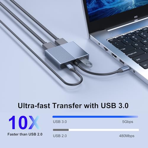 HDMI Splitter for Dual Monitors, Dual HDMI Adapter for 2 Monitors with USB3.0, 100W PD, HDTV Splitter Extended Display, USB C Hub Multiple Port, Laptop Docking Station for Dell/HP/Mac - style: 4 IN 1 HDMI+HDMI