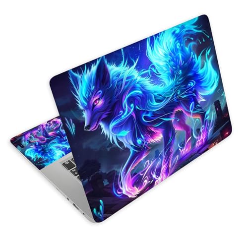Universal Laptop Skin Decal, 3-Piece Vinyl Protector for 12 13 14 15.6" Notebook, Waterproof Anti-Scratch, Easy Trim & Bubble-Free Finish, Glowing Blue Wolf - color: Glowing Blue Wolf