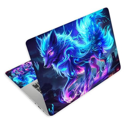 Universal Laptop Skin Decal, 3-Piece Vinyl Protector for 12 13 14 15.6" Notebook, Waterproof Anti-Scratch, Easy Trim & Bubble-Free Finish, Glowing Blue Wolf - color: Glowing Blue Wolf