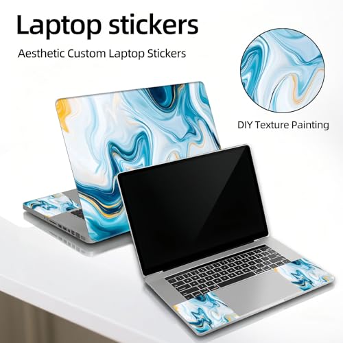 Universal Laptop Skin Sticker Decal, 12"-15.6" Aesthetic Vinyl Wrap, Blue Gold Marble Swirls Waterproof Notebook Cover Art Protector for MacBook HP Dell Lenovo, Fits 13" 14" 15" 15.6" - color: Blue Gold Marble Swirls