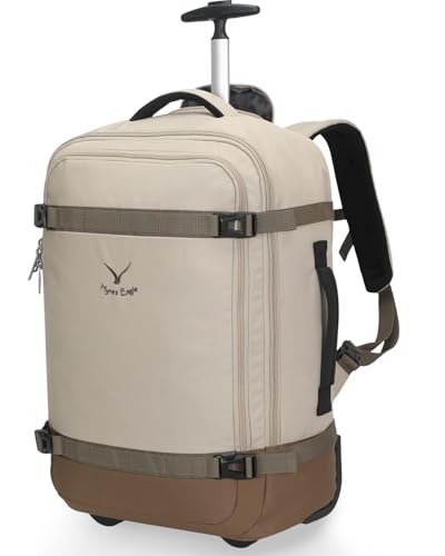 Hynes Eagle Rolling Backpack 42L Backpack with Wheels Airline Approved Carry on Luggage Laptop Travel Suitcase Bag for Women Men Khaki - color: Khaki