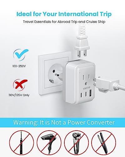 Universal Travel Adapter Kit, VINTAR International Plug Adapter with 3 USB Ports(2 USB C, 3.4A) and 2 American Outlets, Type A,C,G,I Detachable Attachments, Adapter for US/Japan/Europe/UK/AUS - style: Type A/C/G/I- Universal Adapter