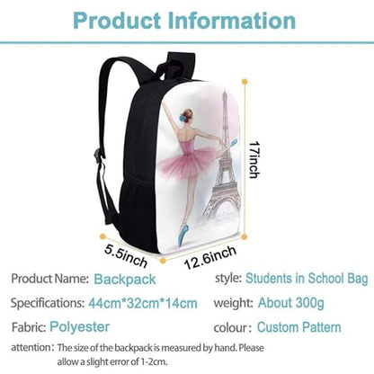 Waterproof College Gym Backpack Lightweight Travel Day Pack Carry On Backpack For Women Men Ballet Dancer Ballerina Eiffel Tower - color: Color563