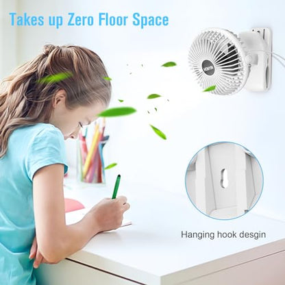 HONYIN 720° Rotation Small Desk, Hang & Clip on Fan by USB Plug In | Sturdy Clamp, 3 Speeds, Quiet Little Personal Cooling Fan for Bedroom Office Desktop Treadmill - color: White