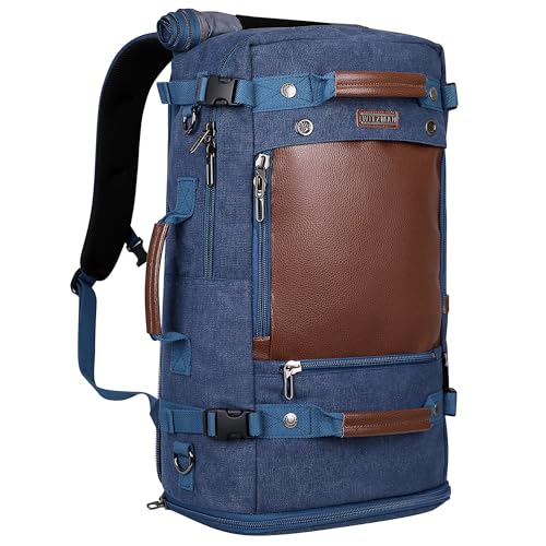 WITZMAN Travel Backpack for Men Large Convertible Duffel Bag Fits 16 Inch | Carry on Luggage Backpack, Large Canvas 3 in 1 Rucksack, With Shoe Compartment, For Weekend Trips, A2021 Big Size Blue - color: 22.5 Inch Blue