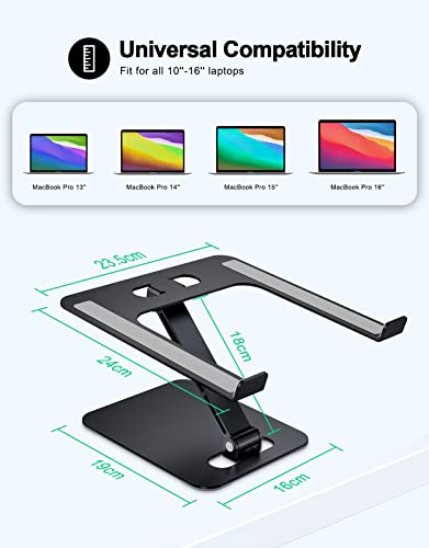 RIWUCT Foldable Aluminum Alloy Laptop Stand for Desk, Height Adjustable Ergonomic Computer Stand, Portable Laptop Riser Holder Printer Stand Compatible with MacBook Pro Air/HP/Dell 10-16", Black - color: Matte Black