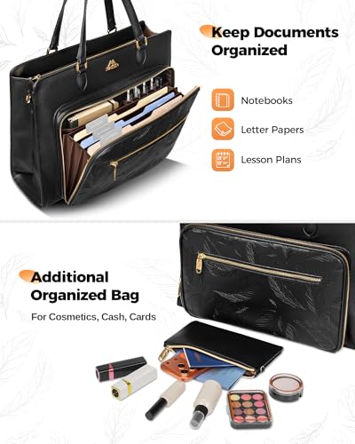 MATEIN Convertible Briefcase Backpack for Women, 15.6 Inch Leather Tote Bag | Fits 15.6" Laptop, 3 in 1 Purse Shoulder Teacher Bag, 2 pcs set, Waterproof, Accordion File Organizer, for Work College