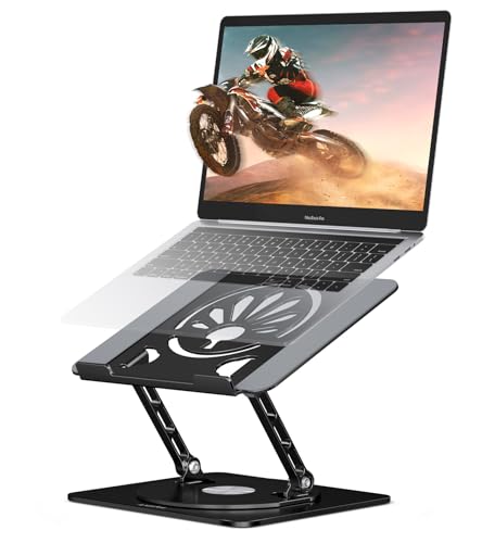 Adjustable Laptop Stand for Desk-360° Rotating Base Aluminum Laptop Riser,Ergonomic Computer Stand for Office Home MacBook Pro/Air Dell HP up to 16'',Black - color: Black