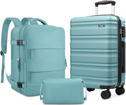 3 Piece Luggage Set, 20 Inch Carry On Luggage 22x14x9 Airline Approved, Hardside Suitcases with Wheels, Suitcase Set with YKK Zipper&TSA Lock, Travel Set - color: Dusty Blue, size: 3 piece set (20inch)