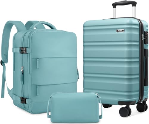 3 Piece Luggage Set, 20 Inch Carry On Luggage 22x14x9 Airline Approved, Hardside Suitcases with Wheels, Suitcase Set with YKK Zipper&TSA Lock, Travel Set - color: Dusty Blue, size: 3 piece set (20inch)