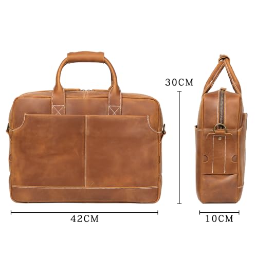 Leather Briefcase for Men 17Inch Laptop Messenger Bags Business Travel Handcrafted Laptop Bag with YKK Zipper Gift - color: B-brown