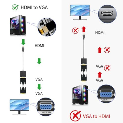 HDMI to VGA Adapter, 2-Pack Gold-Plated Female Converter for Laptop, Desktop, PC, Monitor, Projector, HDTV, Xbox, 1080P HD Resolution