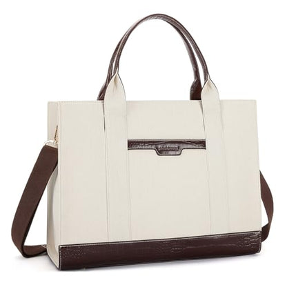 Missnine Tote Bag Canvas Laptop Bag 15.6 inch Briefcase for Women Large Capacity Handbag for Office, College, Travel (Croc-embossed Coffee) - color: Classic Coffee