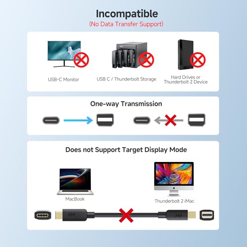 Cable Matters Unidirectional USB-C to Mini DisplayPort Cable – 6ft, up to 4K@60Hz – [USB-C Hosts to Mini DP Monitors Only] – [NOT for Thunderbolt/USBC Monitors, NOT for USBC or Thunderbolt 3 Storage]