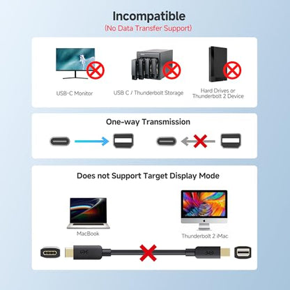 Cable Matters Unidirectional USB-C to Mini DisplayPort Cable – 6ft, up to 4K@60Hz – [USB-C Hosts to Mini DP Monitors Only] – [NOT for Thunderbolt/USBC Monitors, NOT for USBC or Thunderbolt 3 Storage]