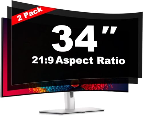 34 Inch Curved Computer Privacy Screen Shield 2 Pack for 21:9 Widescreen | Anti Spy Privacy Screen Protector Filter Works with both Flat and Curved Monitors - size: 34 Inch (Diagonal) - 21:9 Aspect Ratio