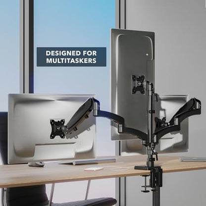 Mount-It! Triple Monitor Desk Stand, USB-A & C, Black | Gas spring arms hold up to 17.6 lbs each, fits 13-32" screens, VESA 75 & 100, built-in USB ports. - color: Black