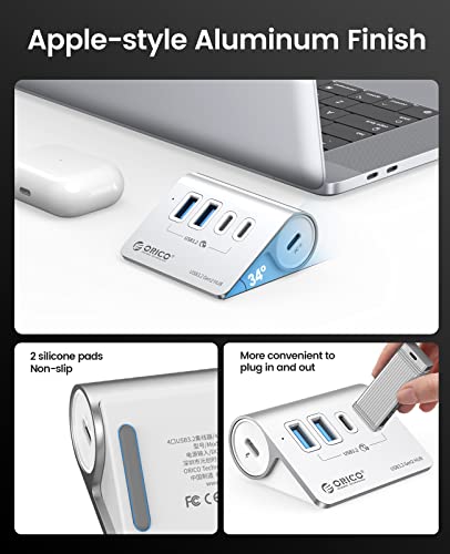 ORICO 4-Port USB 3.2 Gen2 Hub, Desktop USB 3.2 Hub with 2 USB-A, 2 USB-C, 5V 3A Power Supply Port, 10Gbps Aluminium USB-Splitter with 1.64Ft USB-C to USB-A/C Cable for iMac, MacBooks, Mac mini - size: 50cm, style: M3CU2