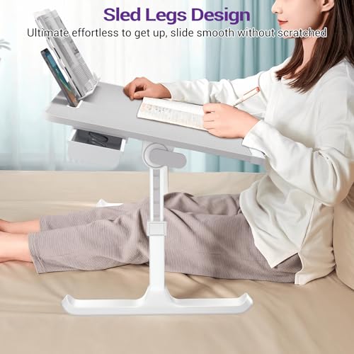 NEARPOW XXL Bed Table Tray, Adjustable Laptop Lap Desk for Couch, Black | Bed desk for laptop and writing features anti-slip leather, 5 heights, 4 angles, book stand, a drawer & removable stopper - color: Gray