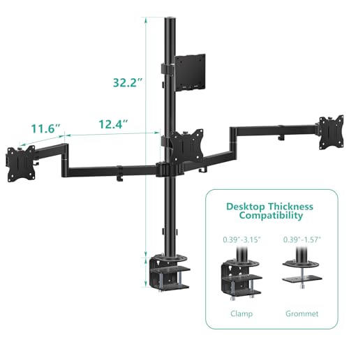 WALI Quad Monitor Mount for up to 49 inch Ultrawides on Top Bracket and 27 inch Screens on Lower Brackets, Extra Tall 4 Monitor Stand, Heavy Duty Monitors Arm up to 44 lbs (M004S-P), Black - size: 13"-49", style: Quad