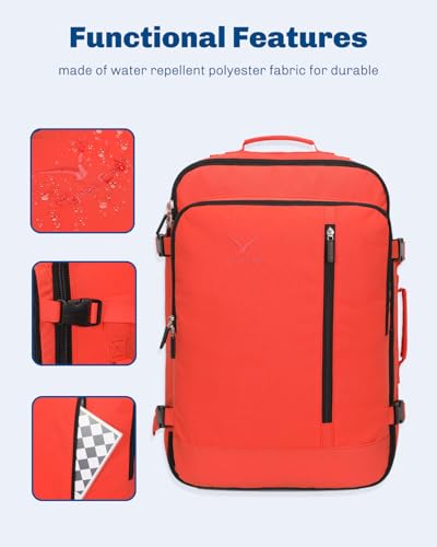 Carry on Backpack 38L Large Travel Backpack for Women Flight Approved Weekender Bag Laptop Backpack Men 15 inches Orange - color: Orange